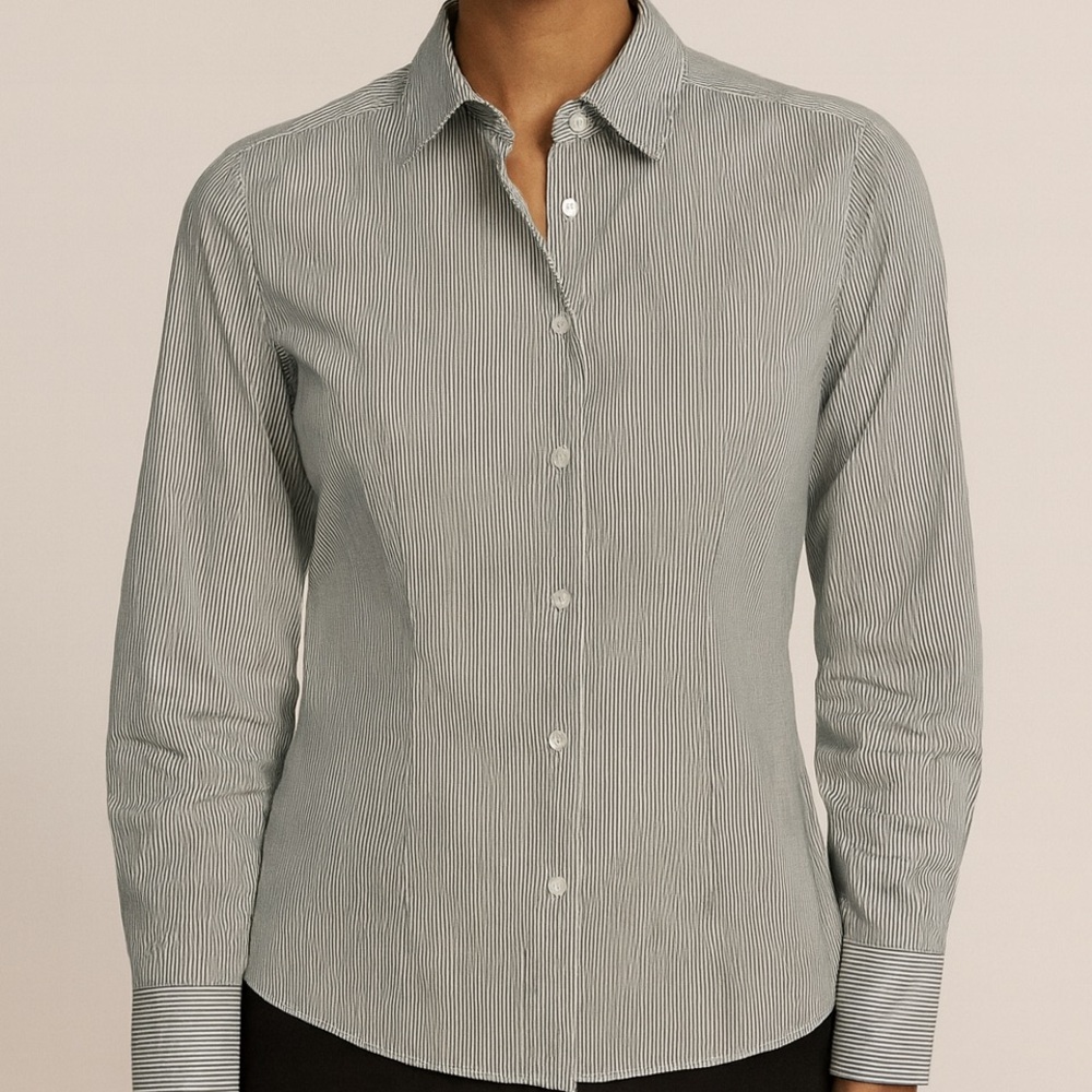 The Limited Essential Shirt L | Grey & White Stripe Button-Up Workwear Classic